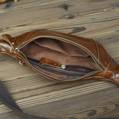 inside of small Men Leather Bum Bag Men Leather Waist Bag