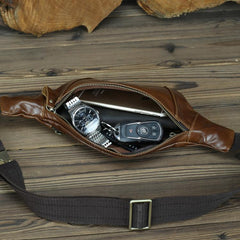 Brown MENS LEATHER FANNY PACK Coffee BUMBAG Vintage WAIST BAGS for Men