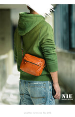 Fashion Simple Black Small Leather Men Side Bag Tan Messenger Bag Courier Bag For Men - imessengerbags