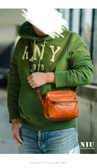 Fashion Simple Black Small Leather Men Side Bag Tan Messenger Bag Courier Bag For Men - imessengerbags