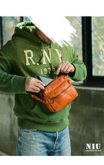Fashion Simple Black Small Leather Men Side Bag Tan Messenger Bag Courier Bag For Men - imessengerbags