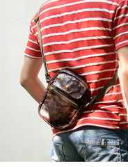 Cool Black Leather Men Small Vertical Messenger Bags Brown Side Bag Courier Bag For Men - imessengerbags