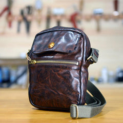 Cool Black Leather Men Small Vertical Messenger Bags Brown Side Bag Courier Bag For Men - imessengerbags