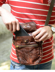 Cool Black Leather Men Small Vertical Messenger Bags Brown Side Bag Courier Bag For Men - imessengerbags