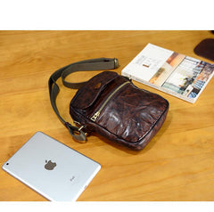 Cool Black Leather Men Small Vertical Messenger Bags Brown Side Bag Courier Bag For Men - imessengerbags