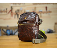 Cool Black Leather Men Small Vertical Messenger Bags Brown Side Bag Courier Bag For Men - imessengerbags