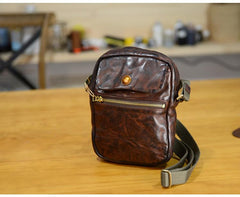 Cool Black Leather Men Small Vertical Messenger Bags Brown Side Bag Courier Bag For Men - imessengerbags