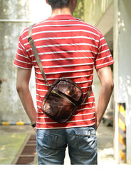 Cool Black Leather Men Small Vertical Messenger Bags Brown Side Bag Courier Bag For Men - imessengerbags