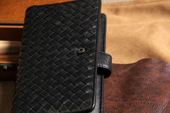 Black Braided Leather Mens Long Leather Wallet Bifold Wallet for Men - imessengerbags