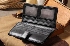 Black Braided Leather Mens Long Leather Wallet Bifold Wallet for Men - imessengerbags