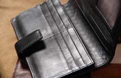 Black Braided Leather Mens Long Leather Wallet Bifold Wallet for Men - imessengerbags