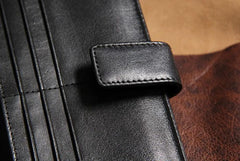 Black Braided Leather Mens Long Leather Wallet Bifold Wallet for Men - imessengerbags