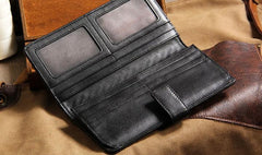 Black Braided Leather Mens Long Leather Wallet Bifold Wallet for Men - imessengerbags