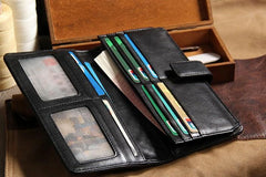 Black Braided Leather Mens Long Leather Wallet Bifold Wallet for Men - imessengerbags