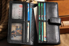Black Braided Leather Mens Long Leather Wallet Bifold Wallet for Men - imessengerbags