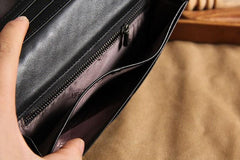 Black Braided Leather Mens Long Leather Wallet Bifold Wallet for Men - imessengerbags