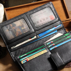 Black Braided Leather Mens Long Leather Wallet Bifold Wallet for Men - imessengerbags