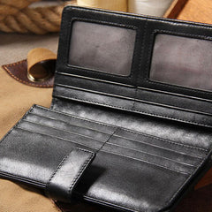 Black Braided Leather Mens Long Leather Wallet Bifold Wallet for Men - imessengerbags