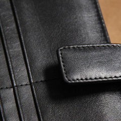 Black Braided Leather Mens Long Leather Wallet Bifold Wallet for Men - imessengerbags