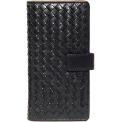 Black Braided Leather Mens Long Leather Wallet Bifold Wallet for Men - imessengerbags