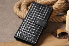 Black Braided Leather Mens Long Leather Wallet Bifold Wallet for Men - imessengerbags