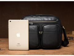 Cool Brown Leather Mens Small Courier Bag Messenger Bag Black Side Bag Postman Bag for Men - imessengerbags