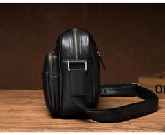Cool Brown Leather Mens Small Courier Bag Messenger Bag Black Side Bag Postman Bag for Men
