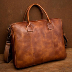 Vintage Brown Leather Mens 15 inches Briefcase Laptop Black HandBag Business Side Bag Work Bag for Men