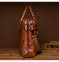 Vintage Brown Leather Mens 15 inches Briefcase Laptop Black HandBag Business Side Bag Work Bag for Men