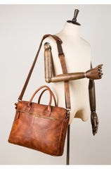 Vintage Brown Leather Mens 15 inches Briefcase Laptop Black HandBag Business Side Bag Work Bag for Men