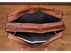 Brown Leather Mens 15 inches Large Briefcase Laptop Side Bag Black Travel Handbag Work Bag for Men - imessengerbags