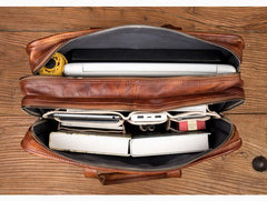 Brown Leather Mens 15 inches Large Briefcase Laptop Side Bag Black Travel Handbag Work Bag for Men - imessengerbags