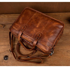 Brown Leather Mens 15 inches Large Briefcase Laptop Side Bag Black Travel Handbag Work Bag for Men - imessengerbags