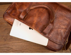 Brown Leather Mens 15 inches Large Briefcase Laptop Side Bag Black Travel Handbag Work Bag for Men