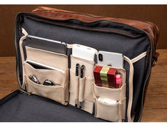 Brown Leather Mens 15 inches Large Briefcase Laptop Side Bag Black Travel Handbag Work Bag for Men - imessengerbags
