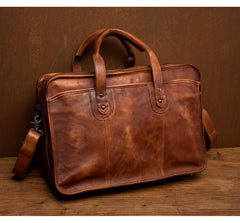 Brown Leather Mens 15 inches Large Briefcase Laptop Side Bag Black Travel Handbag Work Bag for Men