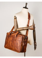 Brown Leather Mens 15 inches Large Briefcase Laptop Side Bag Black Travel Handbag Work Bag for Men