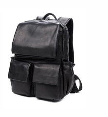 Black Business Mens Leather 14-inch Computer Backpacks Cool Travel Black Backpacks School Backpack for men - imessengerbags