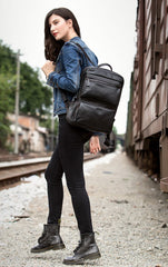 Cool Black Mens Leather 14 inches Computer Backpack College Backpacks School Backpack for men - imessengerbags
