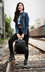 Black Business Mens Leather 14-inch Computer Backpacks Cool Travel Black Backpacks School Backpack for men - imessengerbags