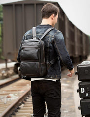 Cool Black Mens Leather 14 inches Computer Backpack College Backpacks School Backpack for men - imessengerbags
