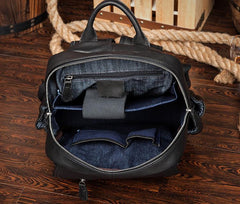 Black Business Mens Leather 14-inch Computer Backpacks Cool Travel Black Backpacks School Backpack for men