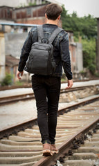 Black Business Mens Leather 14-inch Computer Backpacks Cool Travel Black Backpacks School Backpack for men - imessengerbags