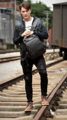 Black Business Mens Leather 14-inch Computer Backpacks Cool Travel Black Backpacks School Backpack for men - imessengerbags