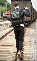 Cool Black Mens Leather 14 inches Computer Backpack College Backpacks School Backpack for men - imessengerbags