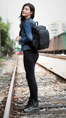 Black Business Mens Leather 14-inch Computer Backpacks Cool Travel Black Backpacks School Backpack for men - imessengerbags