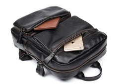 Cool Black Mens Leather 14 inches Computer Backpack College Backpacks School Backpack for men - imessengerbags