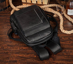 Black Business Mens Leather 14-inch Computer Backpacks Cool Travel Black Backpacks School Backpack for men - imessengerbags