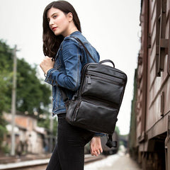 Cool Black Mens Leather 14 inches Computer Backpack College Backpacks School Backpack for men - imessengerbags