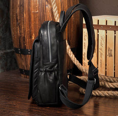 Black Business Mens Leather 14-inch Computer Backpacks Cool Travel Black Backpacks School Backpack for men - imessengerbags